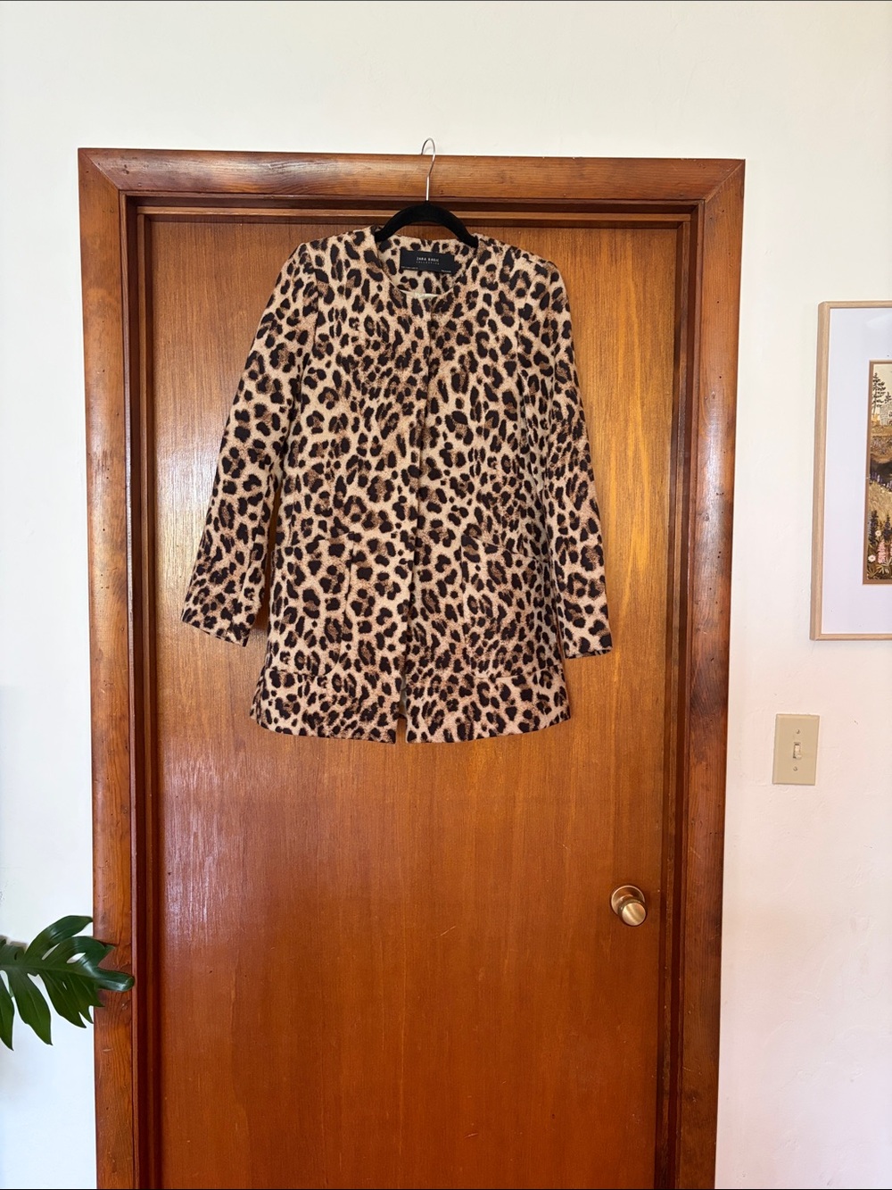 Leopard Print Women's Coat - Beige Black Animal Print
